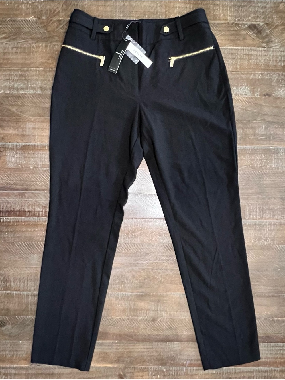 Tahari Dress Pants Women's Size 8P Black Whitley Front Zipper Pockets